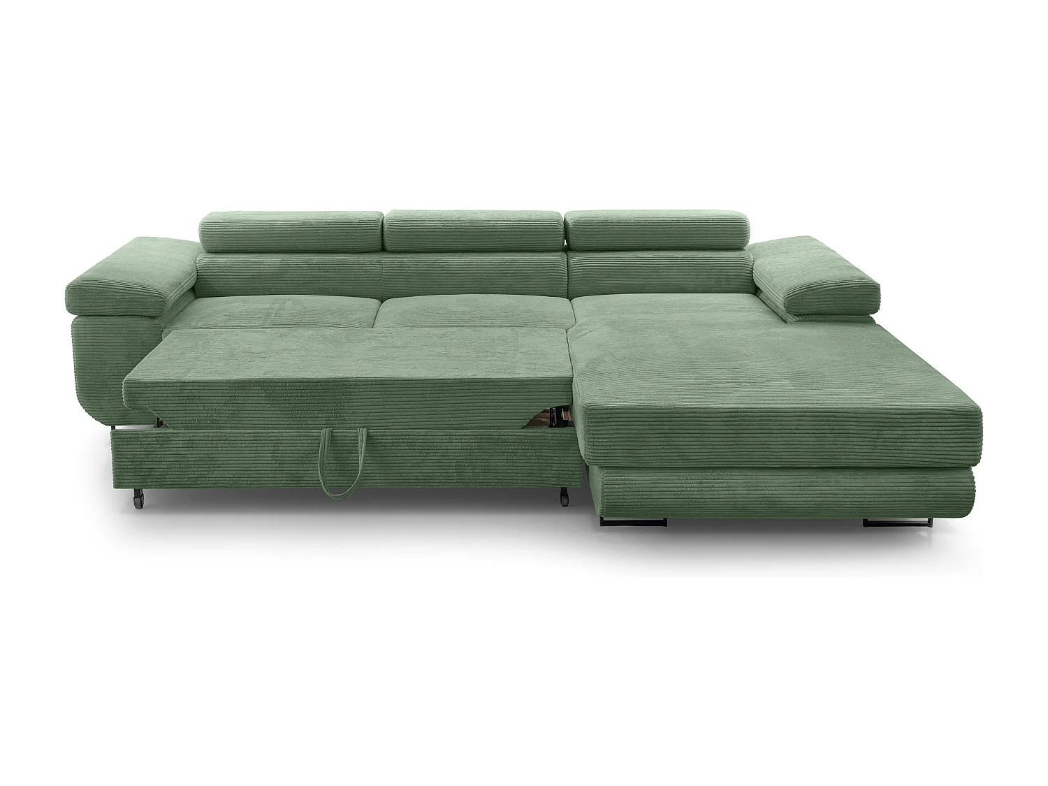 AX LIVING Canapé d’angle en velours côtelé Arborio 280 cm vert sauge D