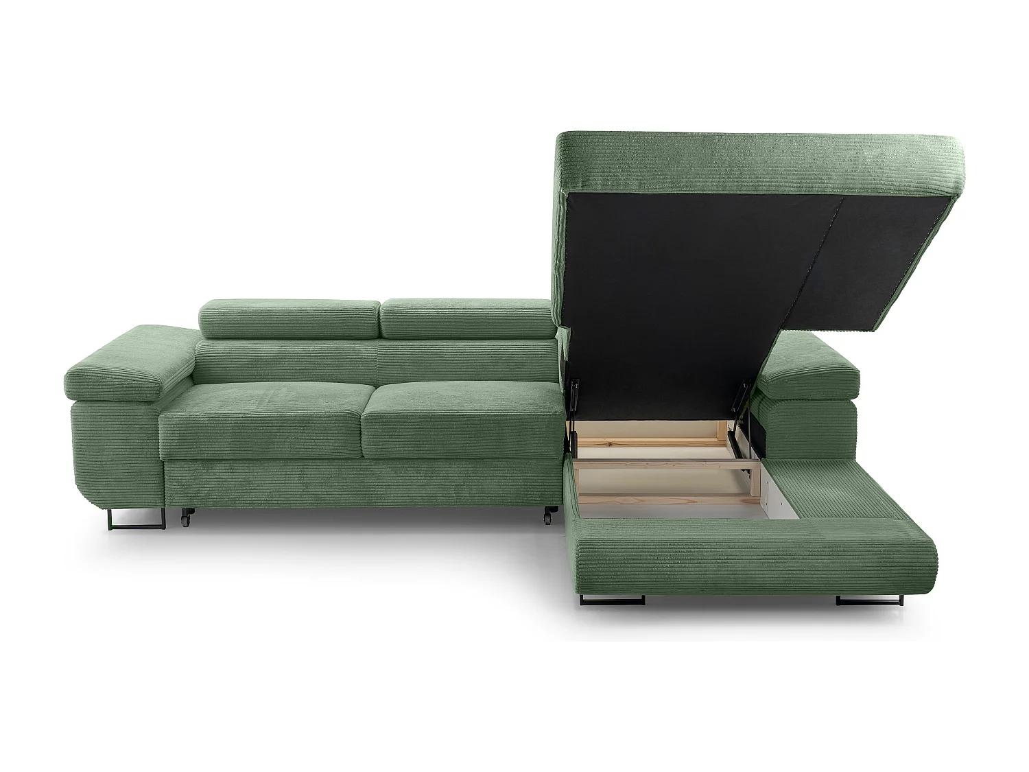 AX LIVING Canapé d’angle en velours côtelé Arborio 280 cm vert sauge D