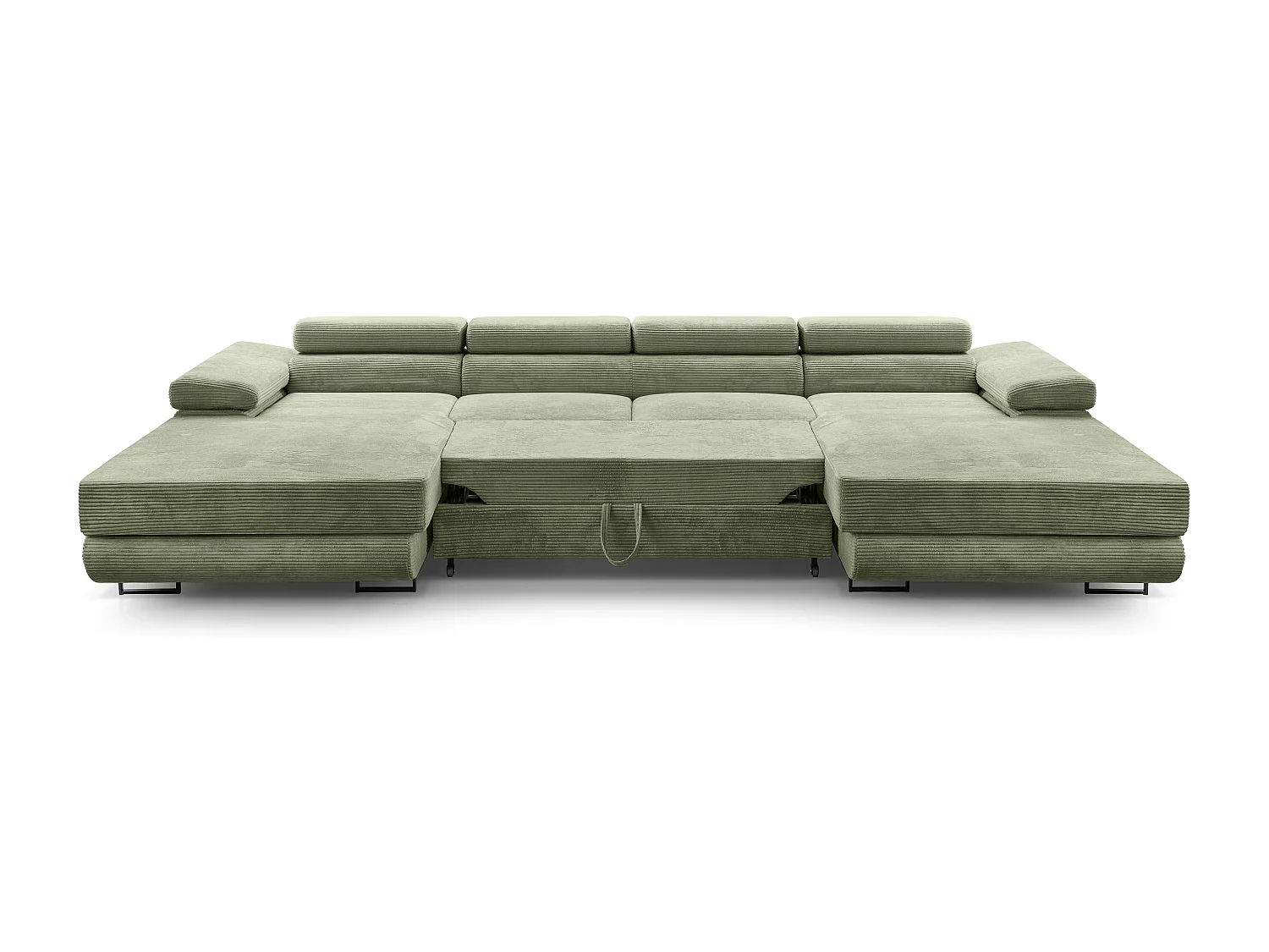 AX LIVING Arborio saliegroene hoekbank – 352 cm met slaapfunctie