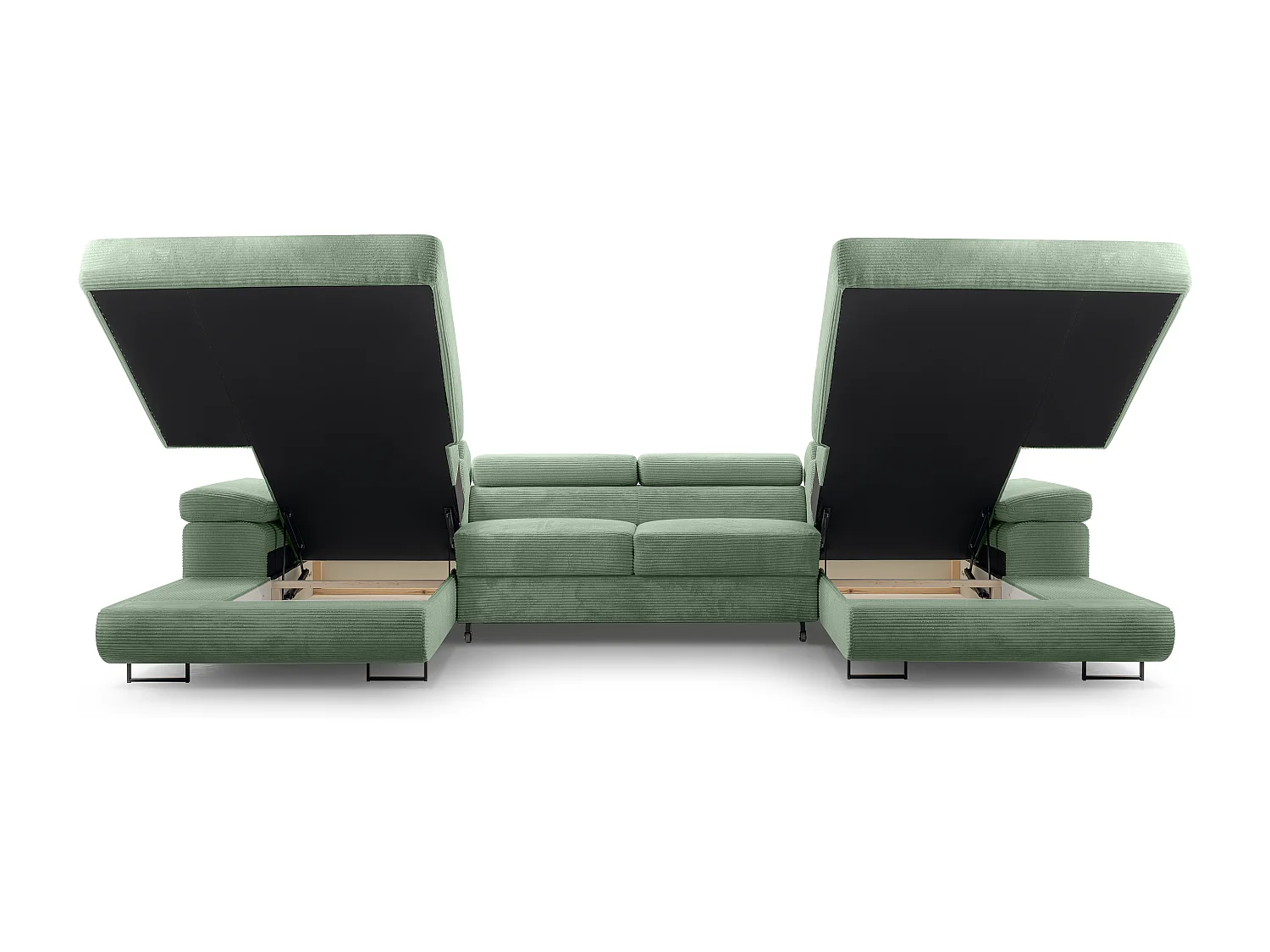 AX LIVING Canapé en U avec fonction lit – Arborio U 352 cm vert sauge