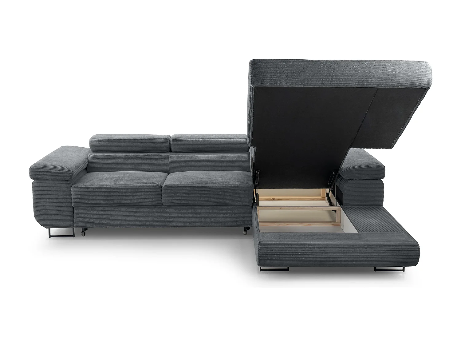 AX LIVING Canapé d’angle en velours côtelé Arborio 280 cm gris foncé D