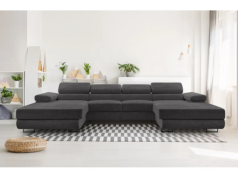 AX LIVING Canapé en U avec fonction lit – Arborio U 352 cm gris foncé