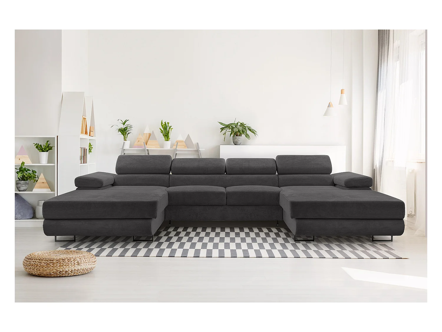 AX LIVING Dunkelgrau Sofa U Form mit Schlaffunktion – Arborio U 352 cm