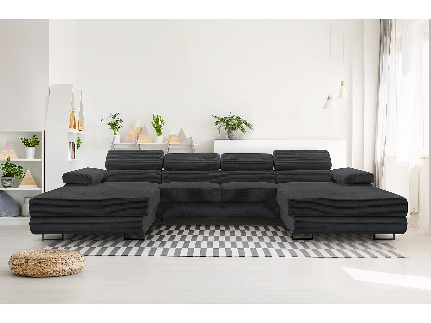 AX LIVING Canapé en U avec fonction lit – Arborio U 352 cm gris foncé