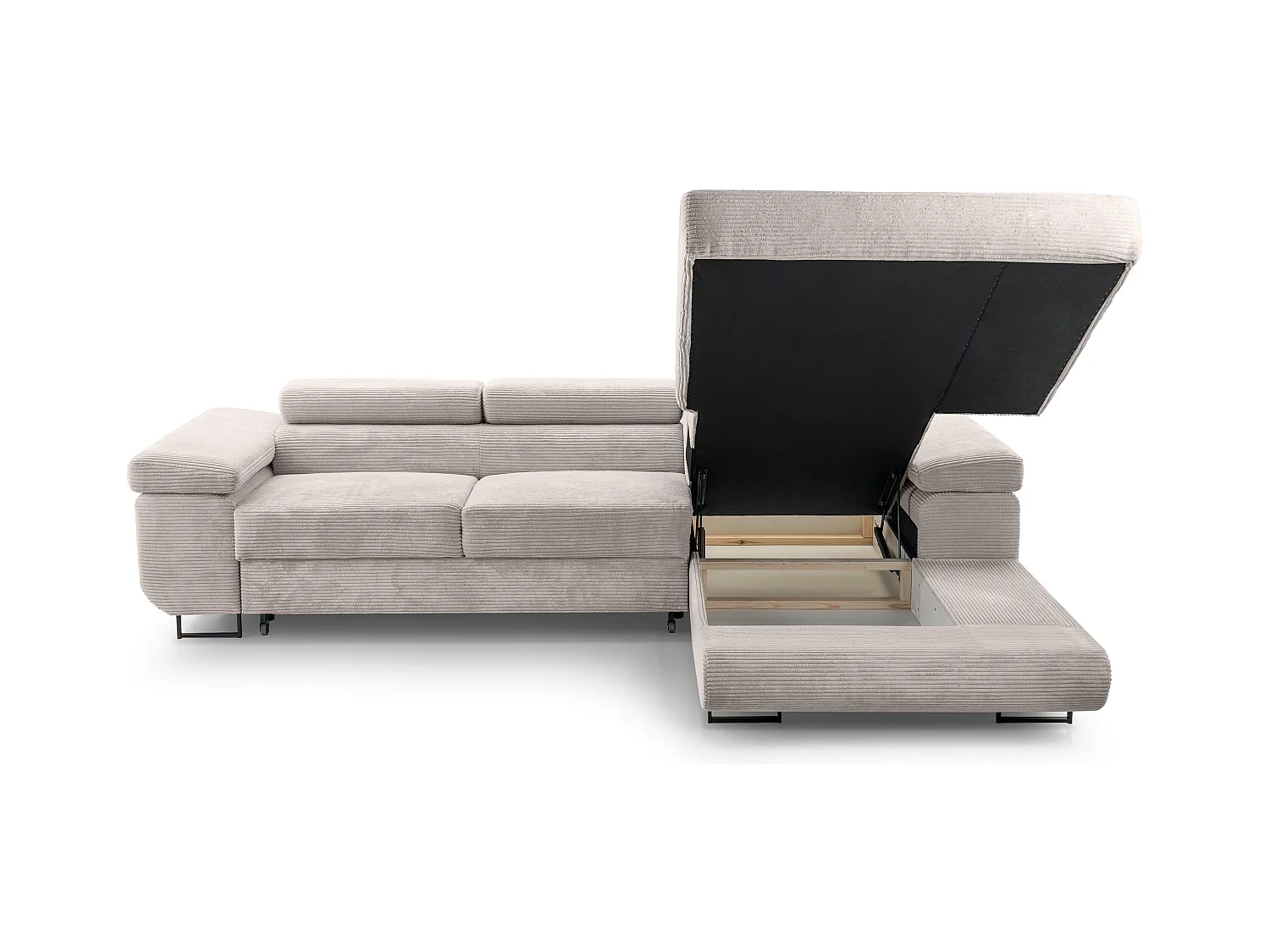 AX LIVING Cord Couch L Form – Arborio Wohnlandschaft 280 cm Zartweiß R