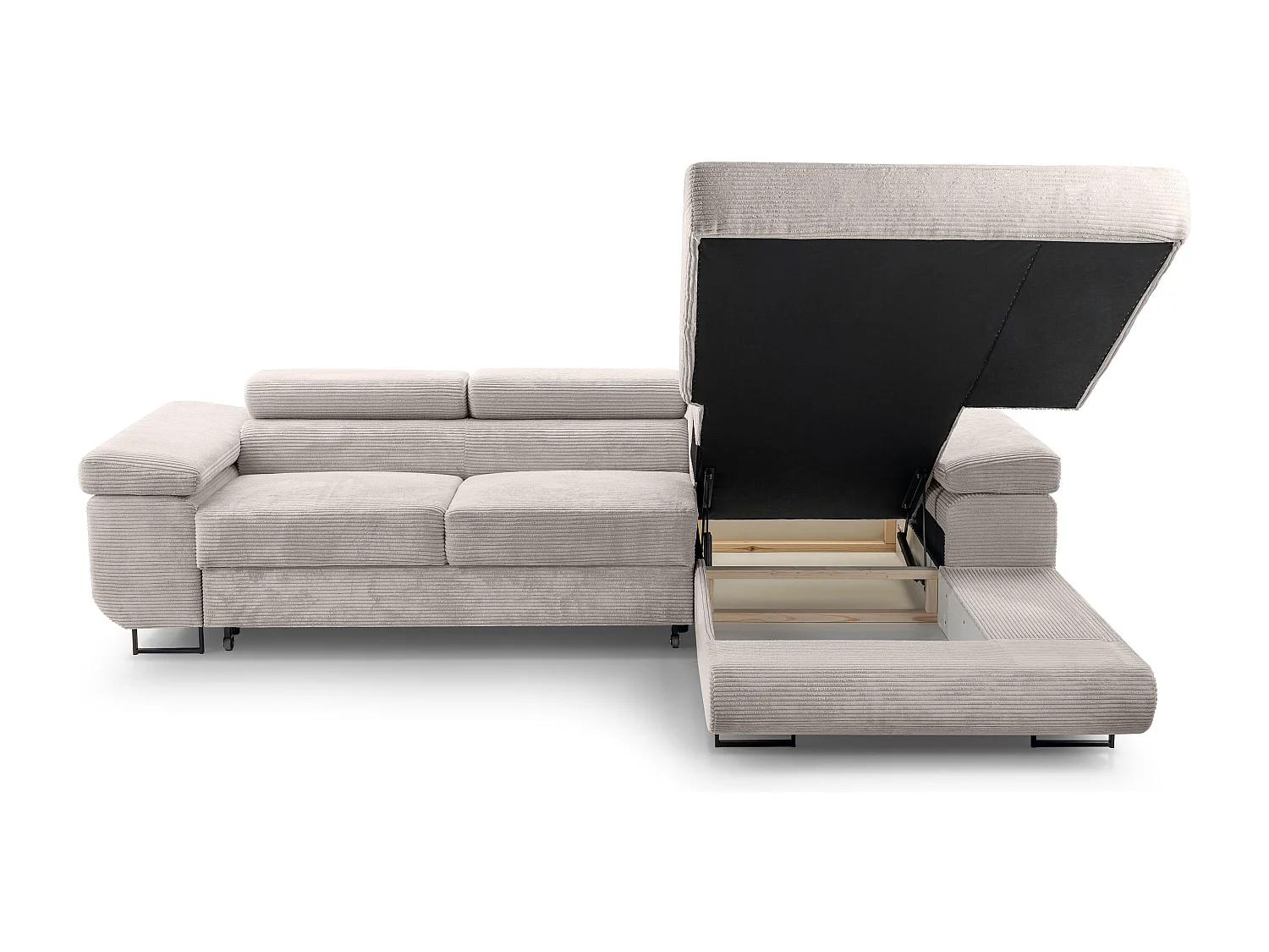 AX LIVING Canapé d’angle en velours côtelé Arborio 280 cm blanc doux D