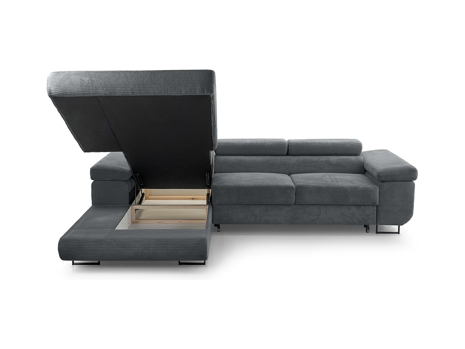 AX LIVING Arborio donkergrijze hoekbank – 280 cm met slaapfunctie L