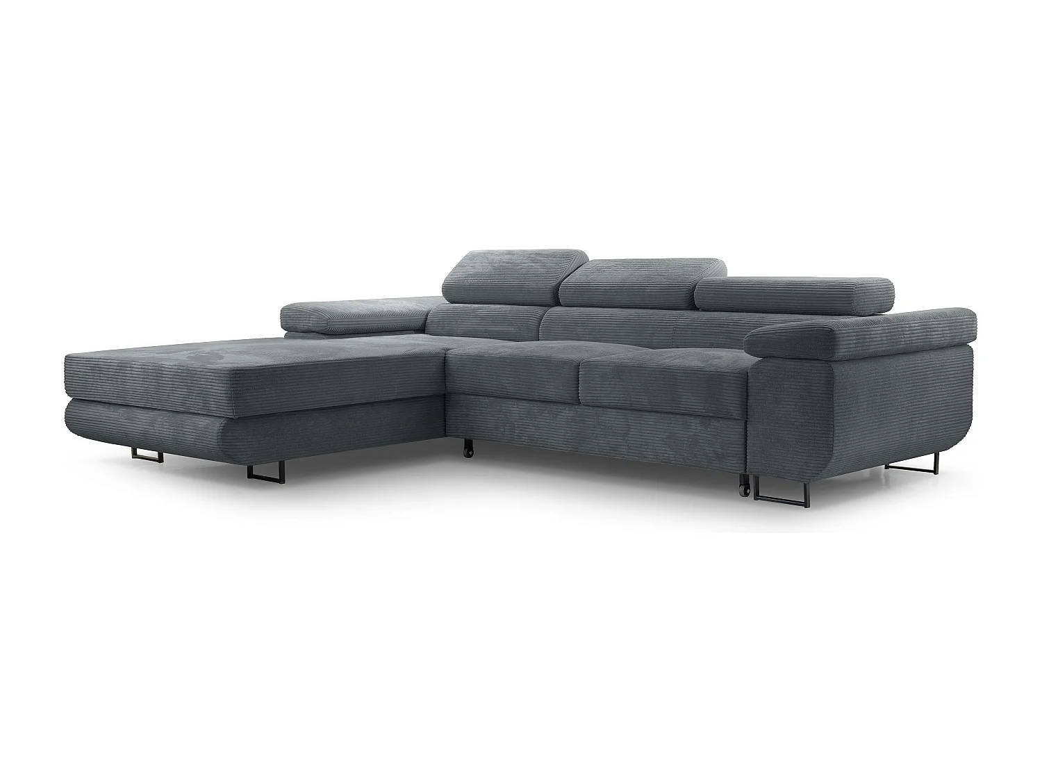 AX LIVING Canapé d’angle en velours côtelé Arborio 280 cm gris foncé G