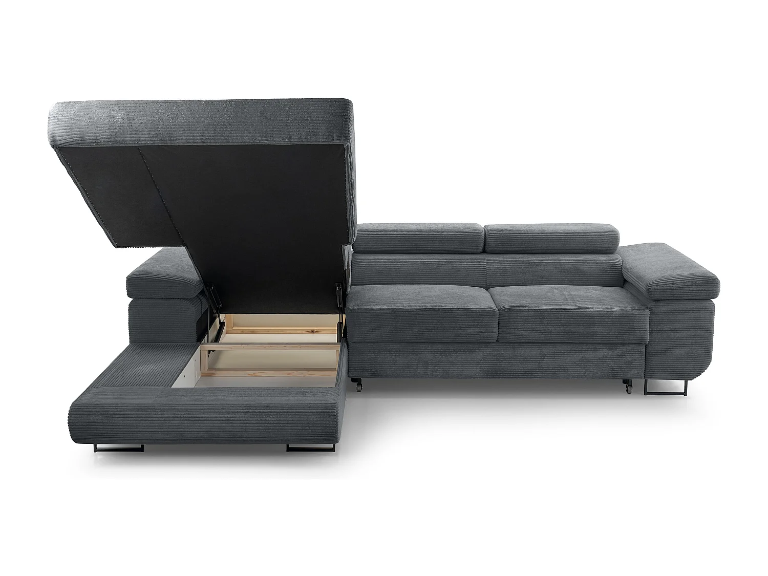 AX LIVING Canapé d’angle en velours côtelé Arborio 280 cm gris foncé G