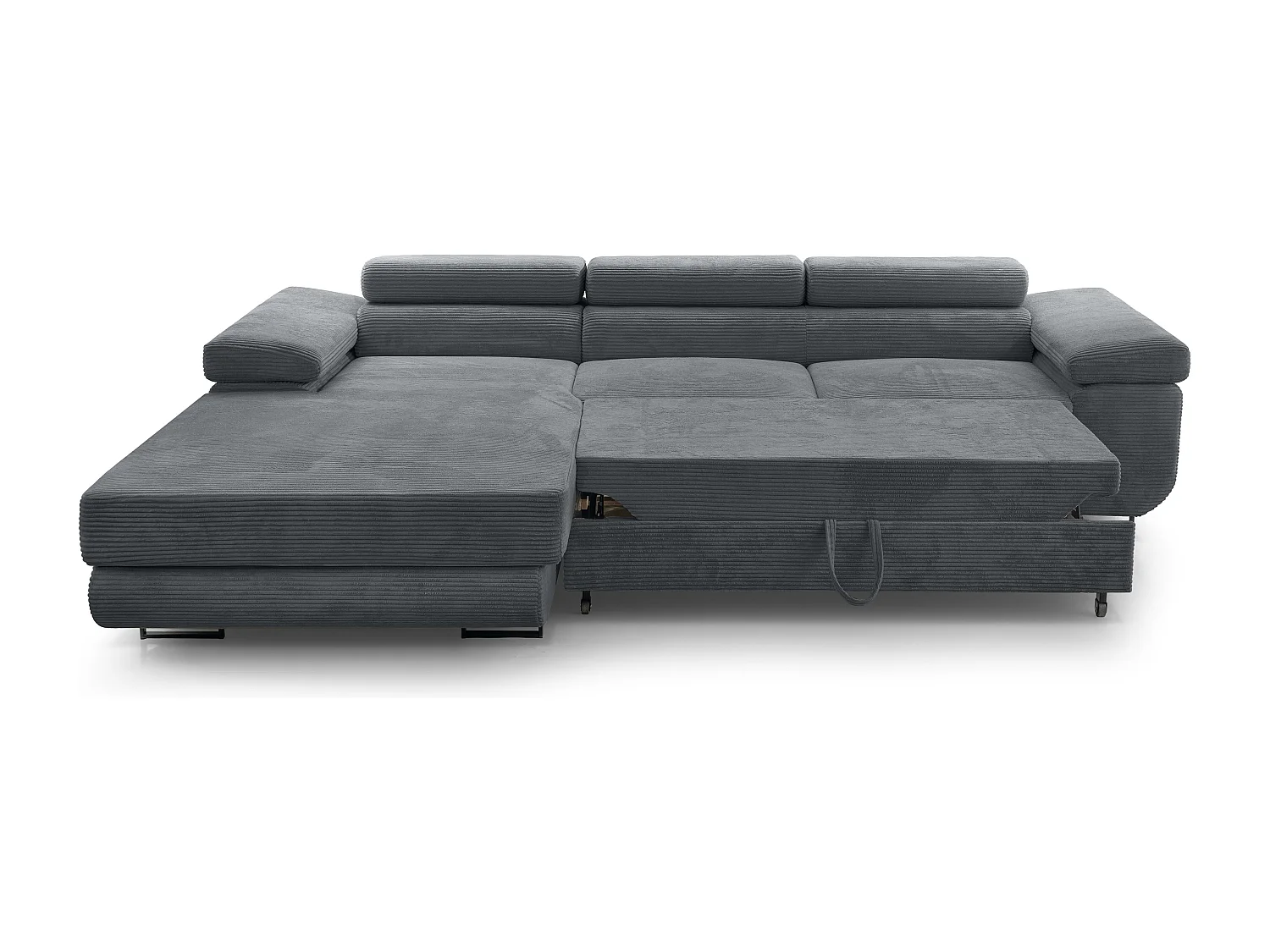 AX LIVING Canapé d’angle en velours côtelé Arborio 280 cm gris foncé G