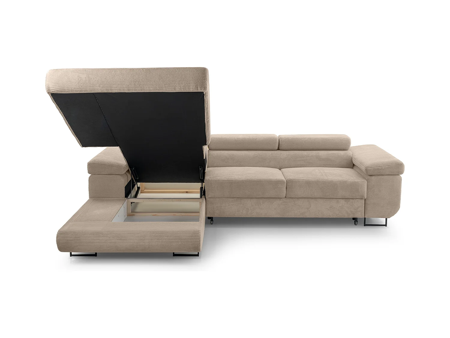 AX LIVING Arborio beige hoekbank 280cm slaapfunctie en opbergruimte L