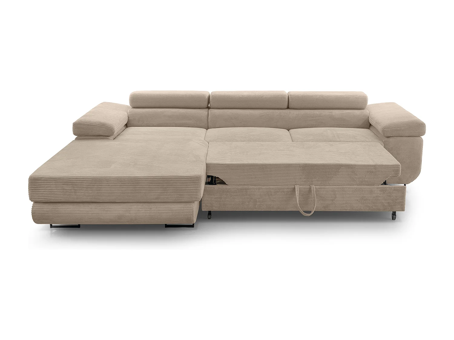 AX LIVING Canapé d’angle en velours côtelé Arborio – 280 cm beige G