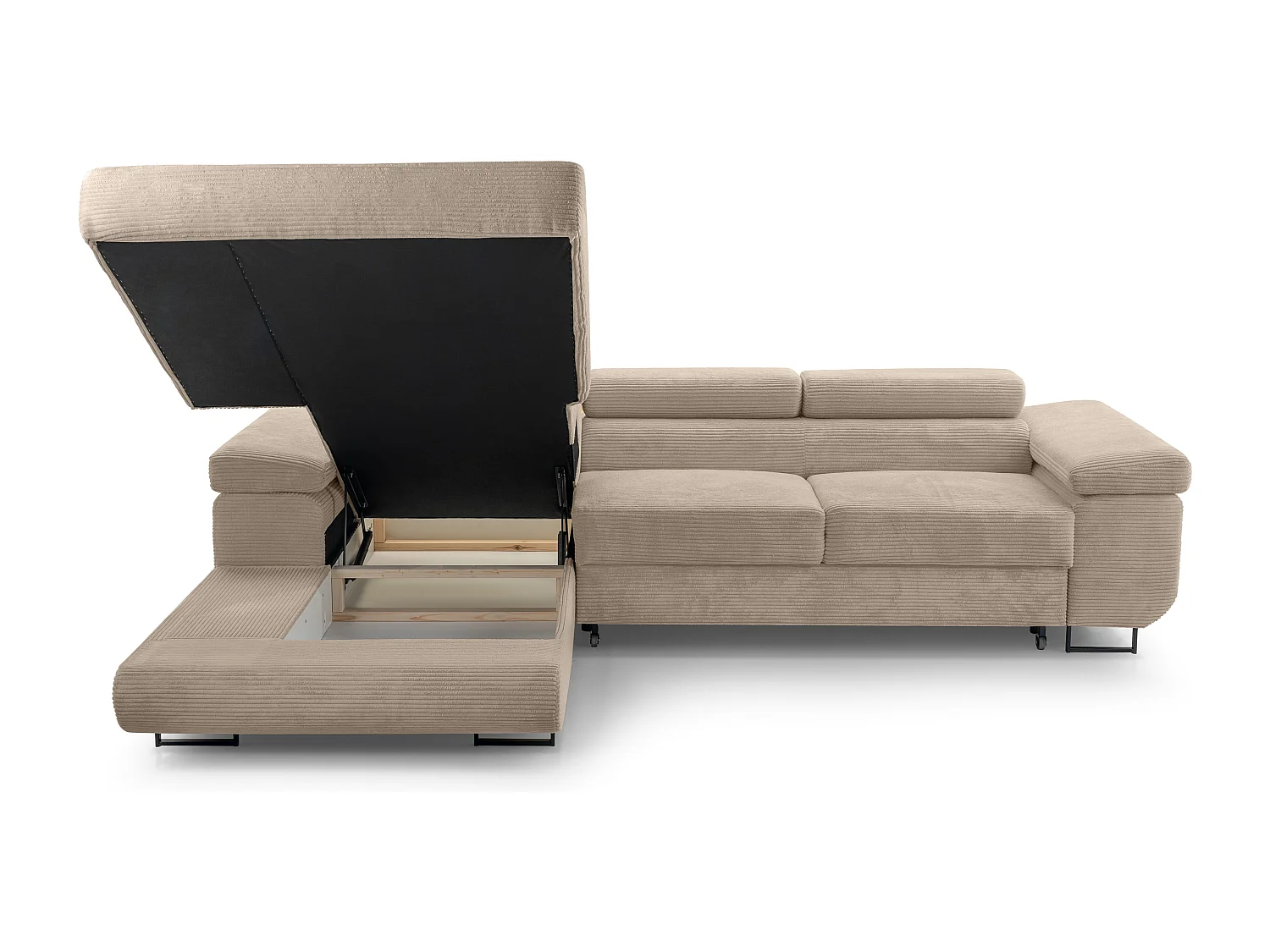 AX LIVING Canapé d’angle en velours côtelé Arborio – 280 cm beige G