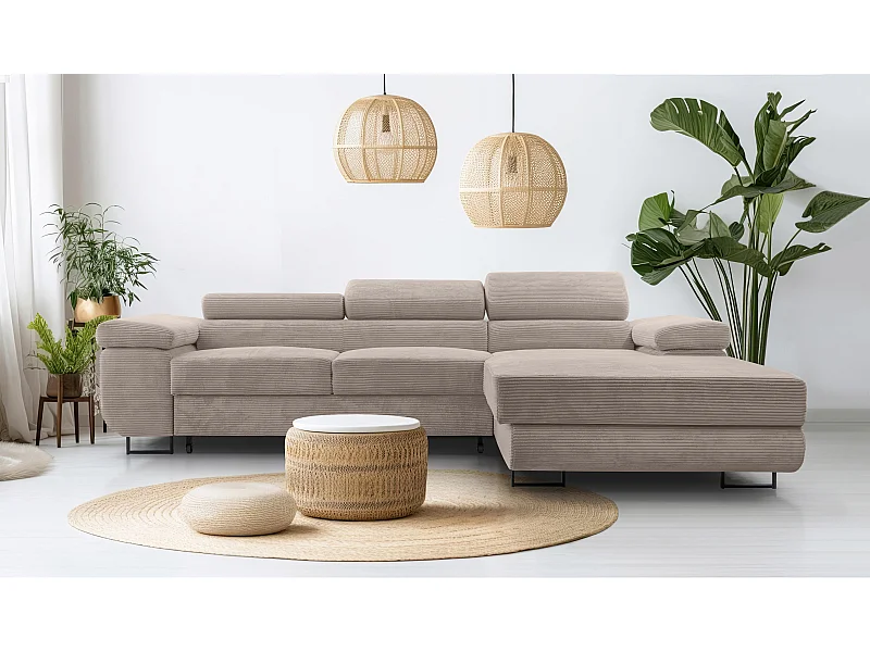 AX LIVING Canapé d’angle en velours côtelé Arborio – 280 cm beige D