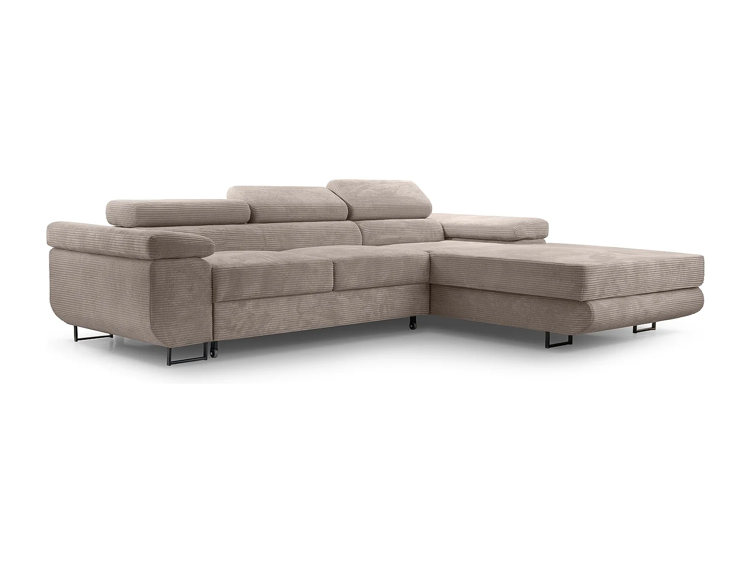 AX LIVING Canapé d’angle en velours côtelé Arborio – 280 cm beige D