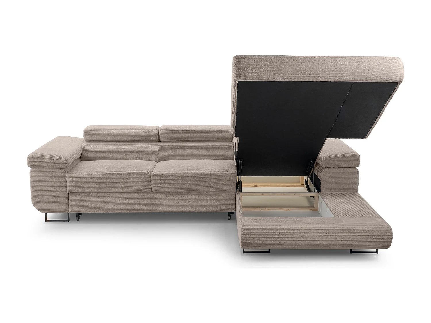 AX LIVING Canapé d’angle en velours côtelé Arborio – 280 cm beige D