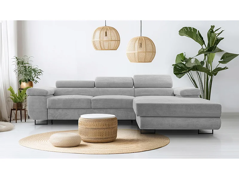 AX LIVING Canapé d’angle en velours côtelé Arborio 280 cm gris clair D