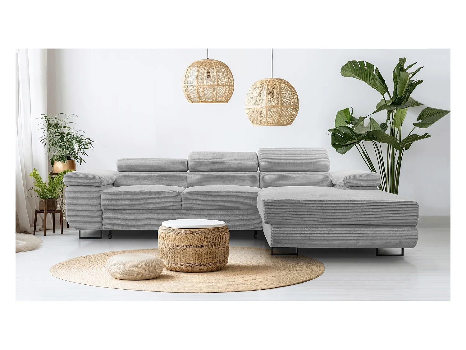 AX LIVING Hellgrau Cord Couch L Form – Arborio Wohnlandschaft 280cm R