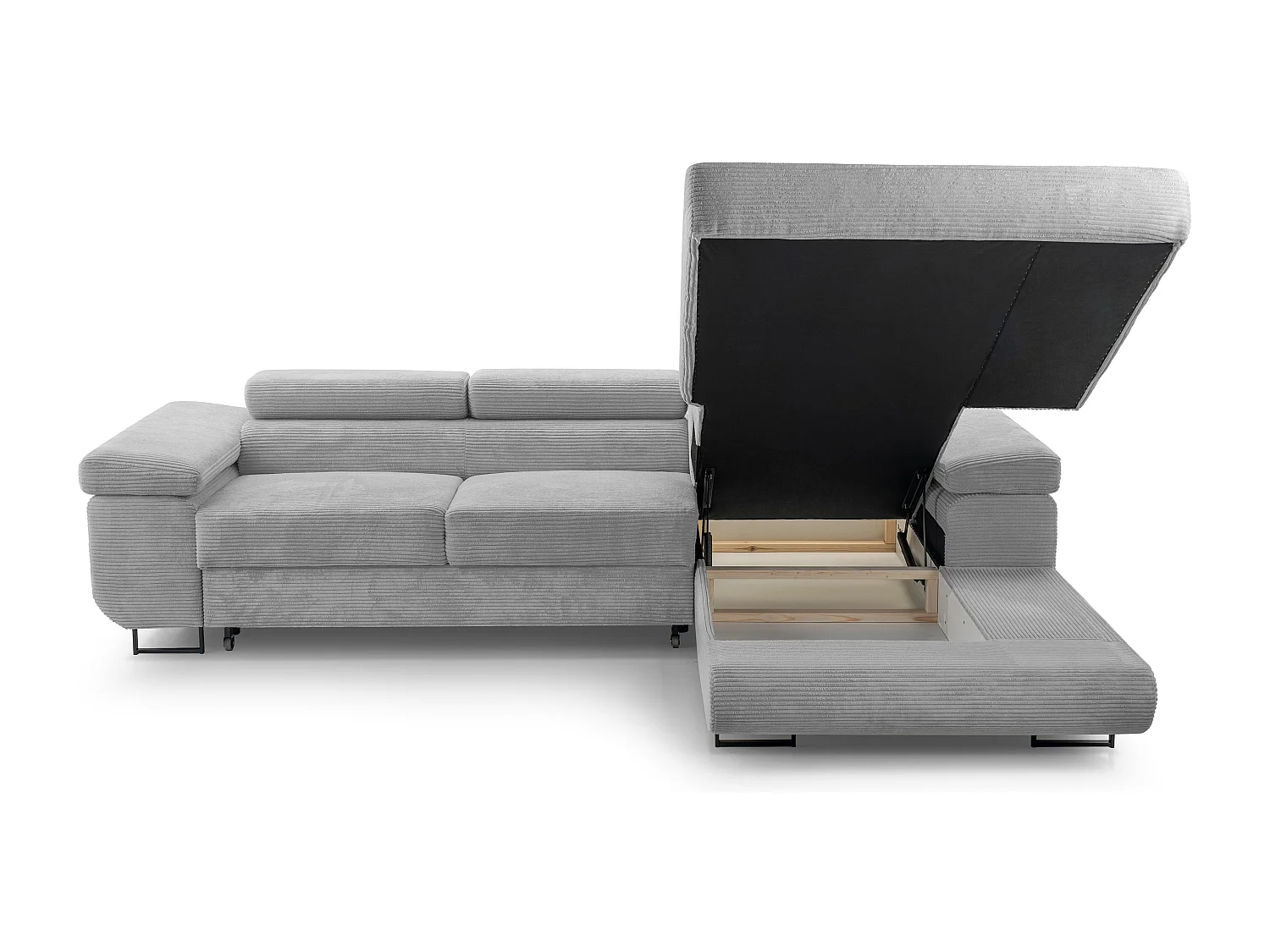 AX LIVING Canapé d’angle en velours côtelé Arborio 280 cm gris clair D