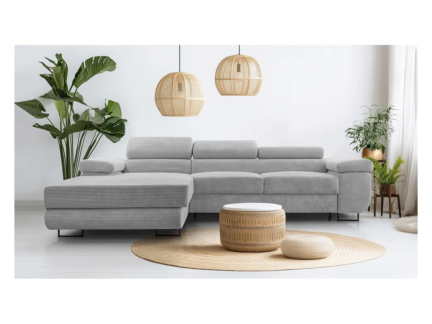 AX LIVING Arborio lichtgrijze hoekbank – 280 cm met slaapfunctie L