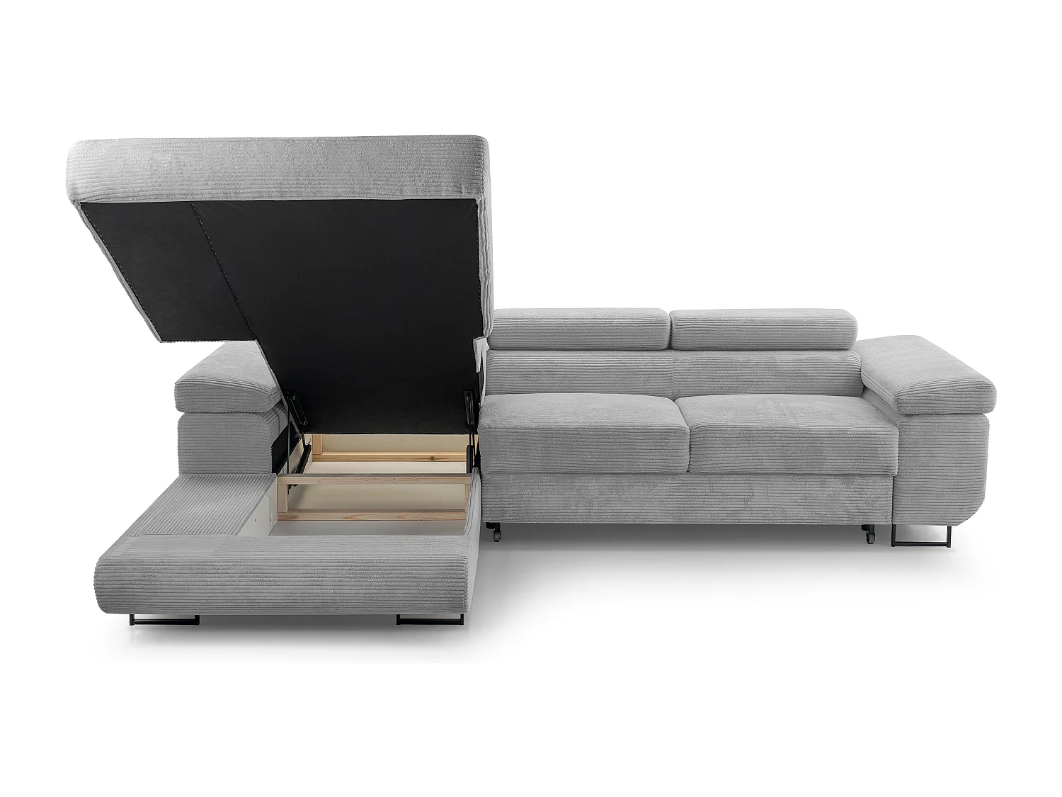 AX LIVING Canapé d’angle en velours côtelé Arborio 280 cm gris clair G