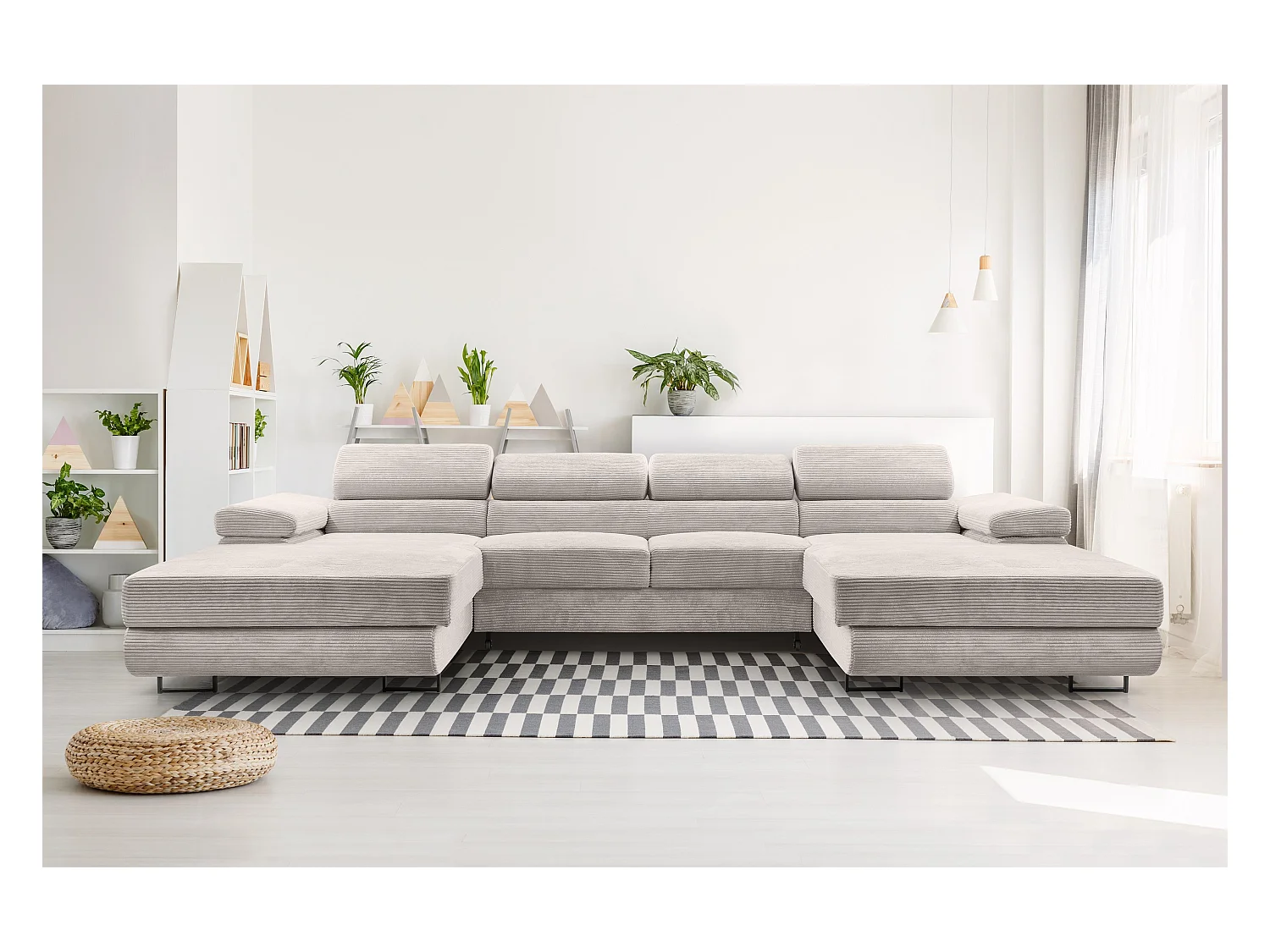 AX LIVING Sofa U Form mit Schlaffunktion – Arborio U 352 cm in Weiß