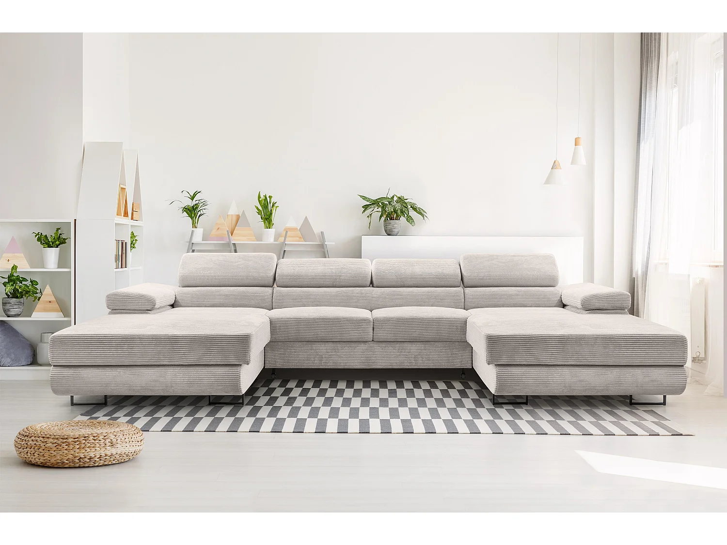 AX LIVING Canapé en U avec fonction lit – Arborio U 352 cm blanc cassé