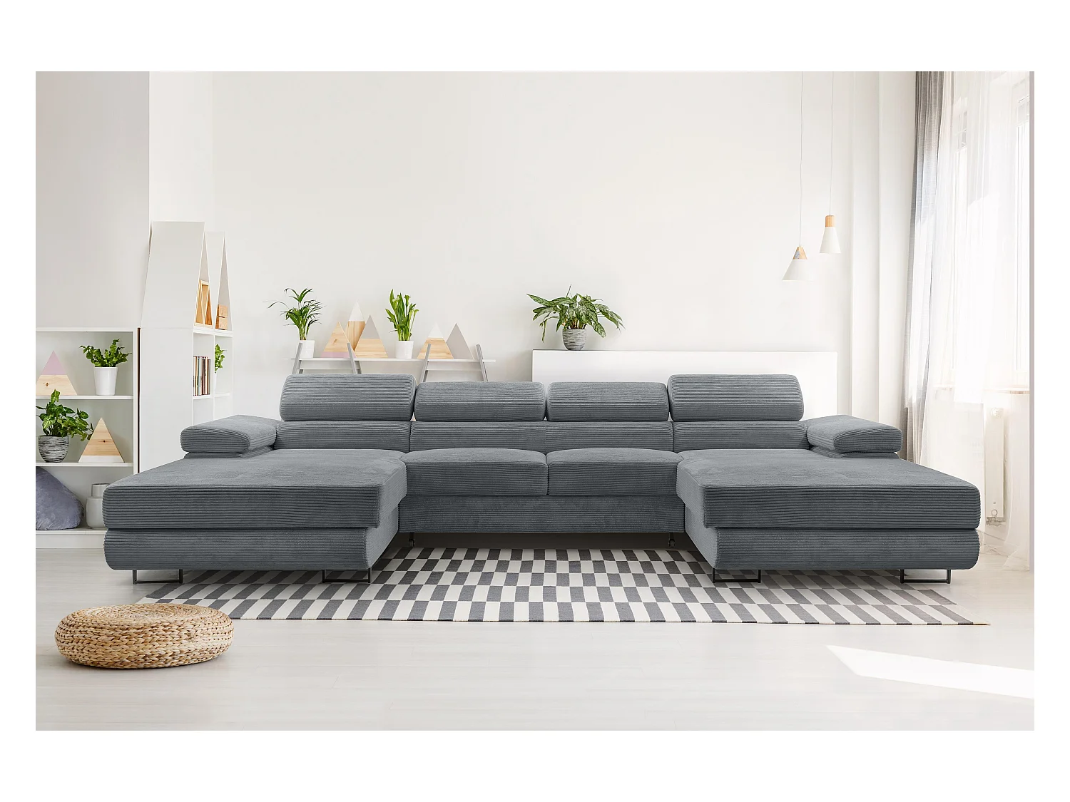 AX LIVING Arborio donkergrijze hoekbank – 352 cm met slaapfunctie