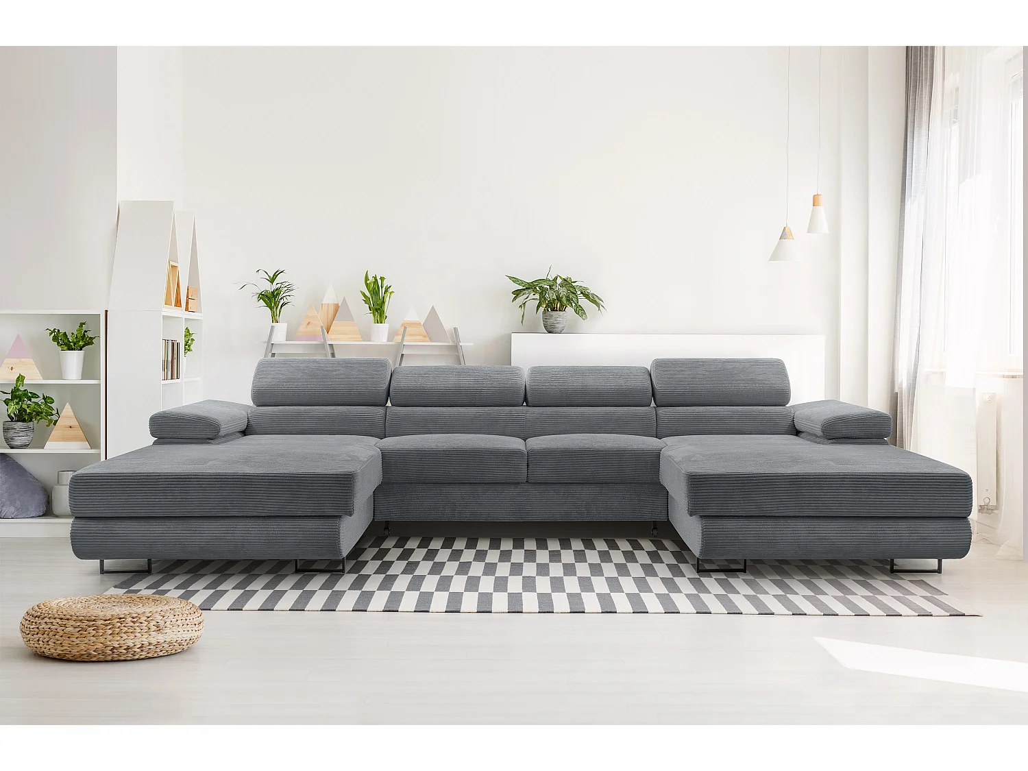 AX LIVING Canapé en U avec fonction lit – Arborio U 352 cm gris foncé