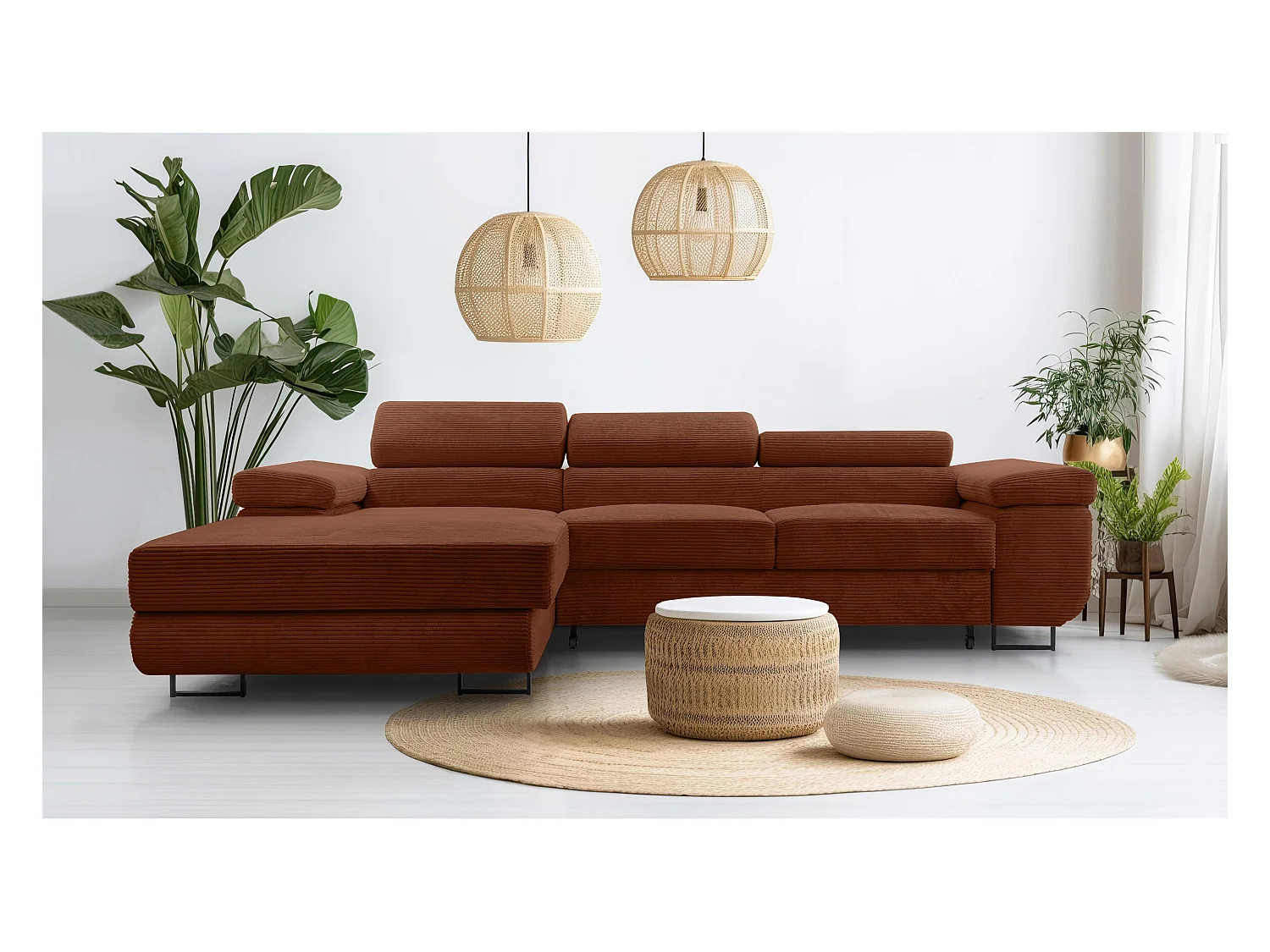 AX LIVING Cord Couch L Form Arborio Wohnlandschaft 280cm Ziegelrot L