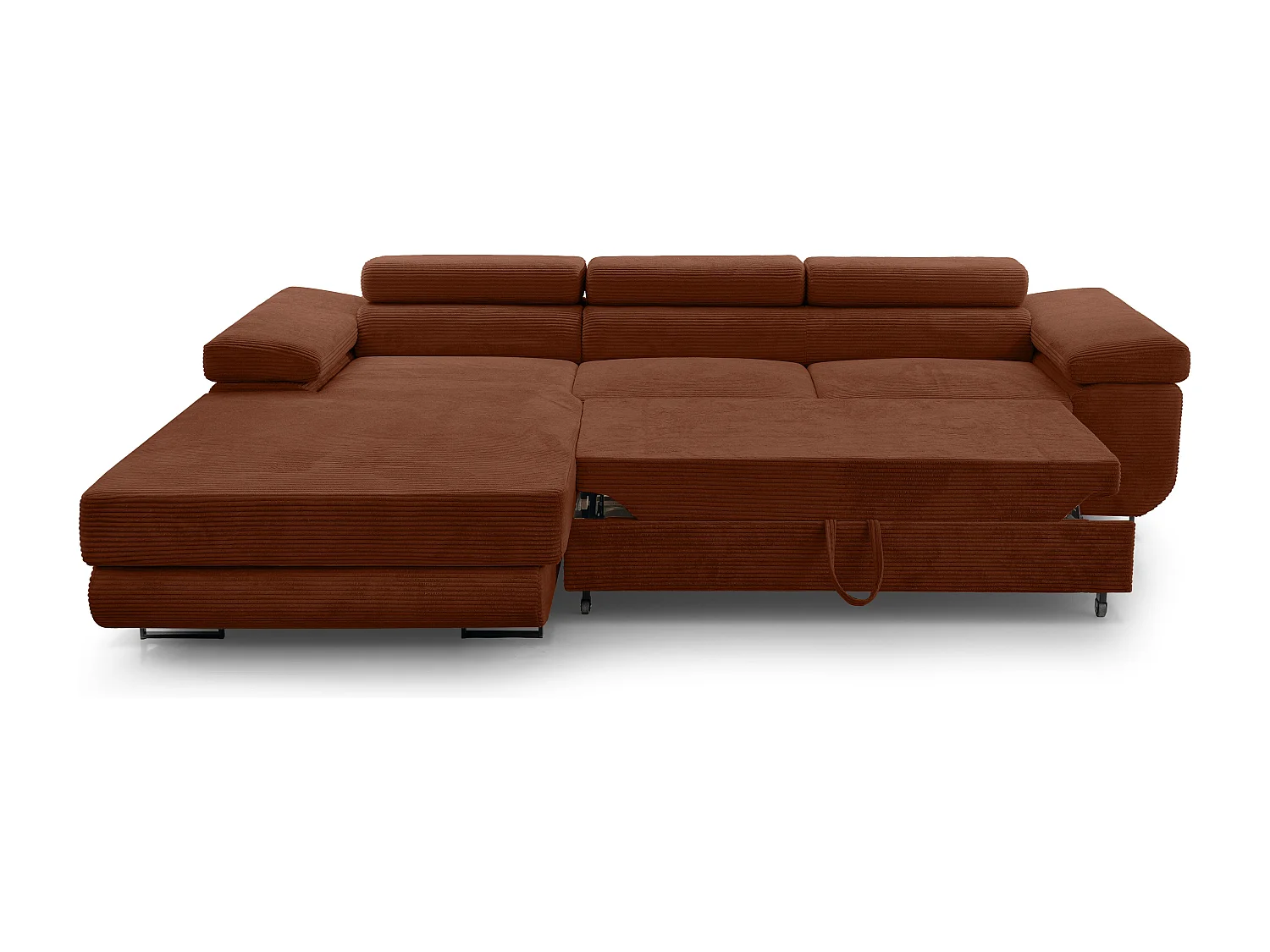 AX LIVING Canapé d’angle en velours côtelé Arborio 280 rouge brique G