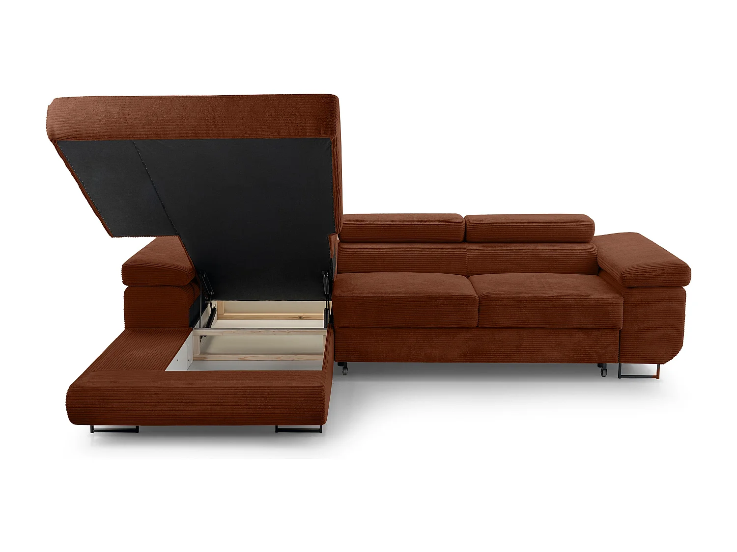 AX LIVING Canapé d’angle en velours côtelé Arborio 280 rouge brique G