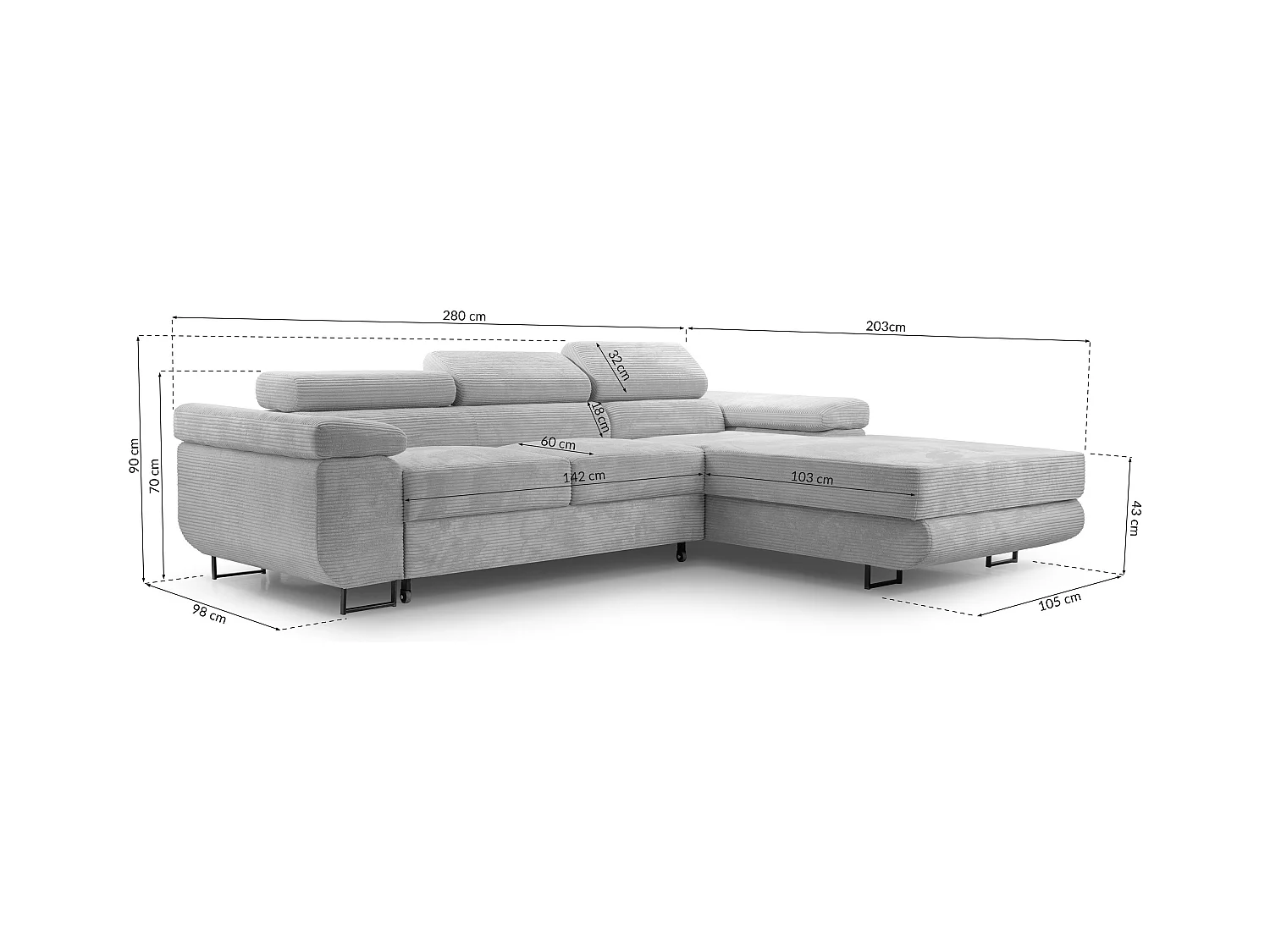 AX LIVING Cord Couch L Form Arborio Wohnlandschaft 280cm Ziegelrot L