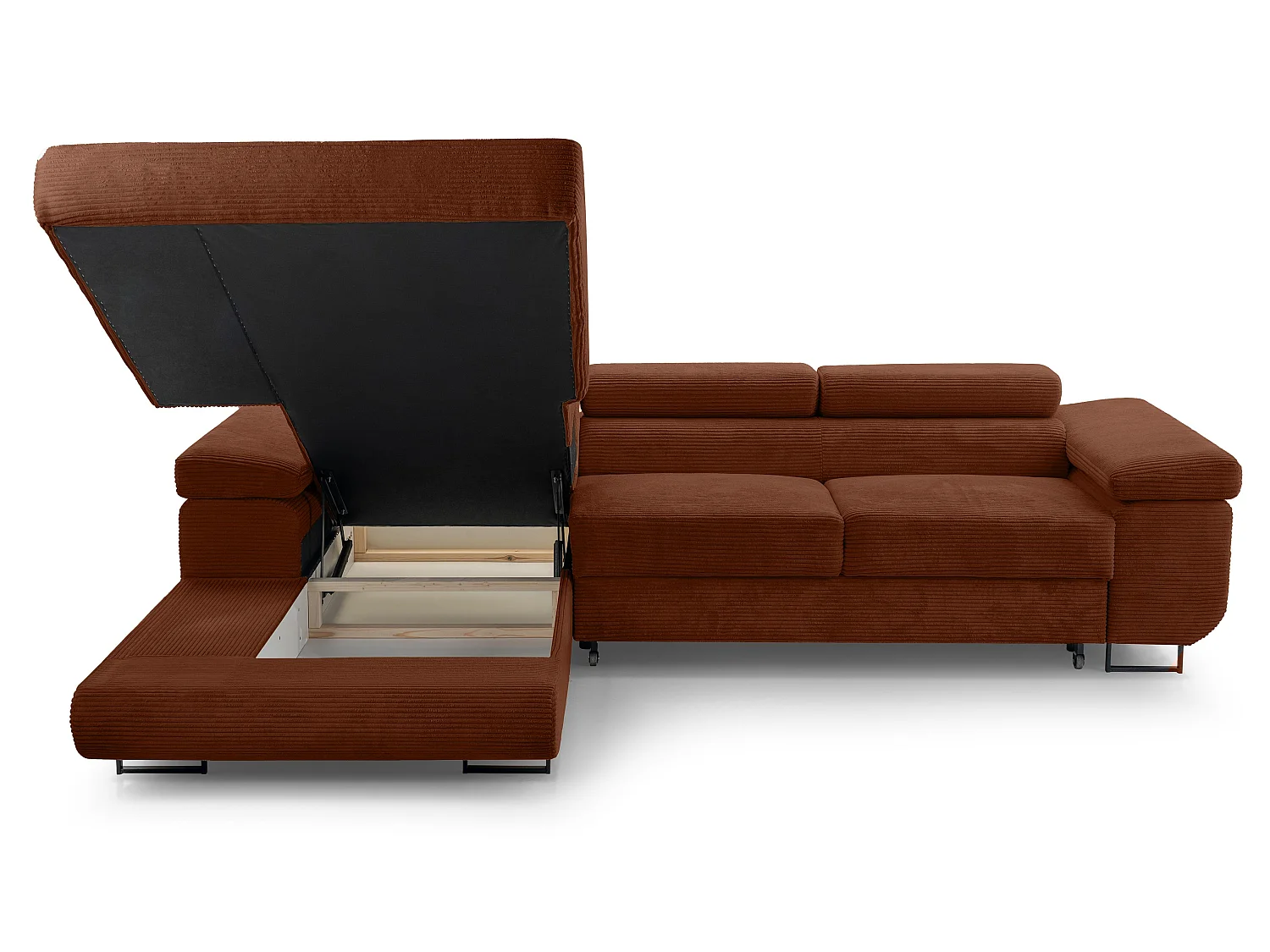 AX LIVING Canapé d’angle en velours côtelé Arborio 280 rouge brique G