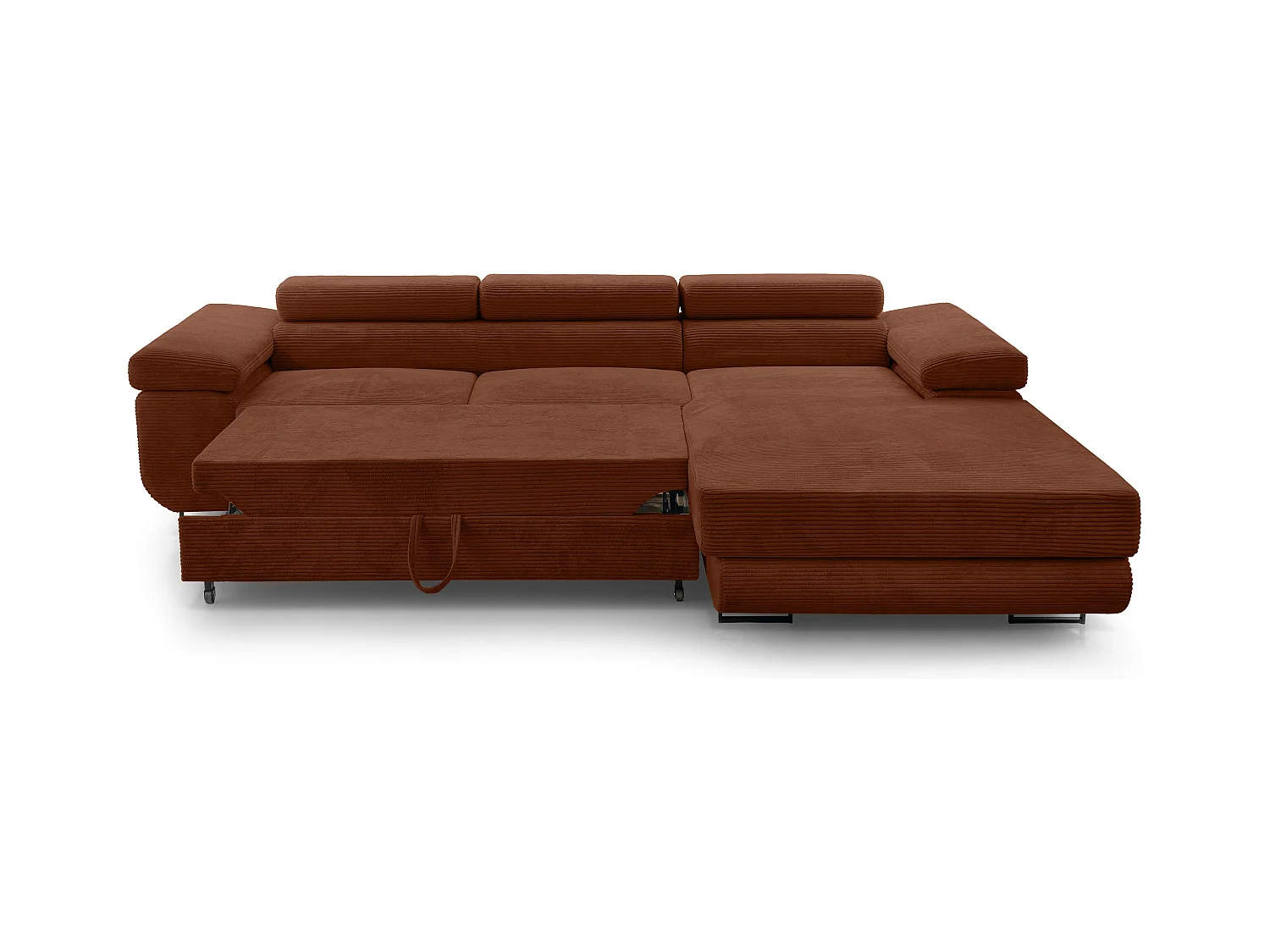 AX LIVING Arborio hoekbank in baksteenrood – 280 cm met slaapfunctie R