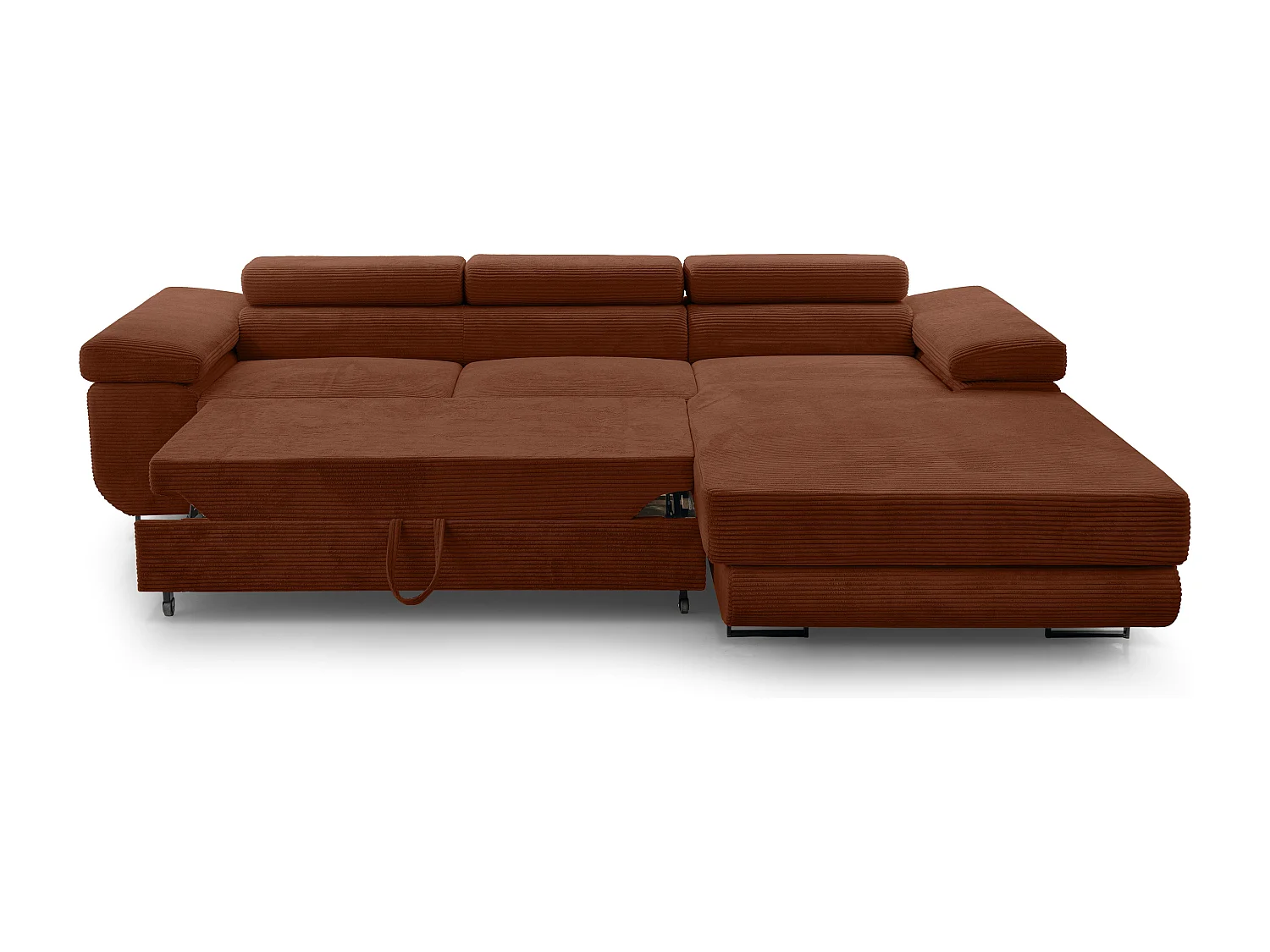 AX LIVING Canapé d’angle en velours côtelé Arborio 280 rouge brique D