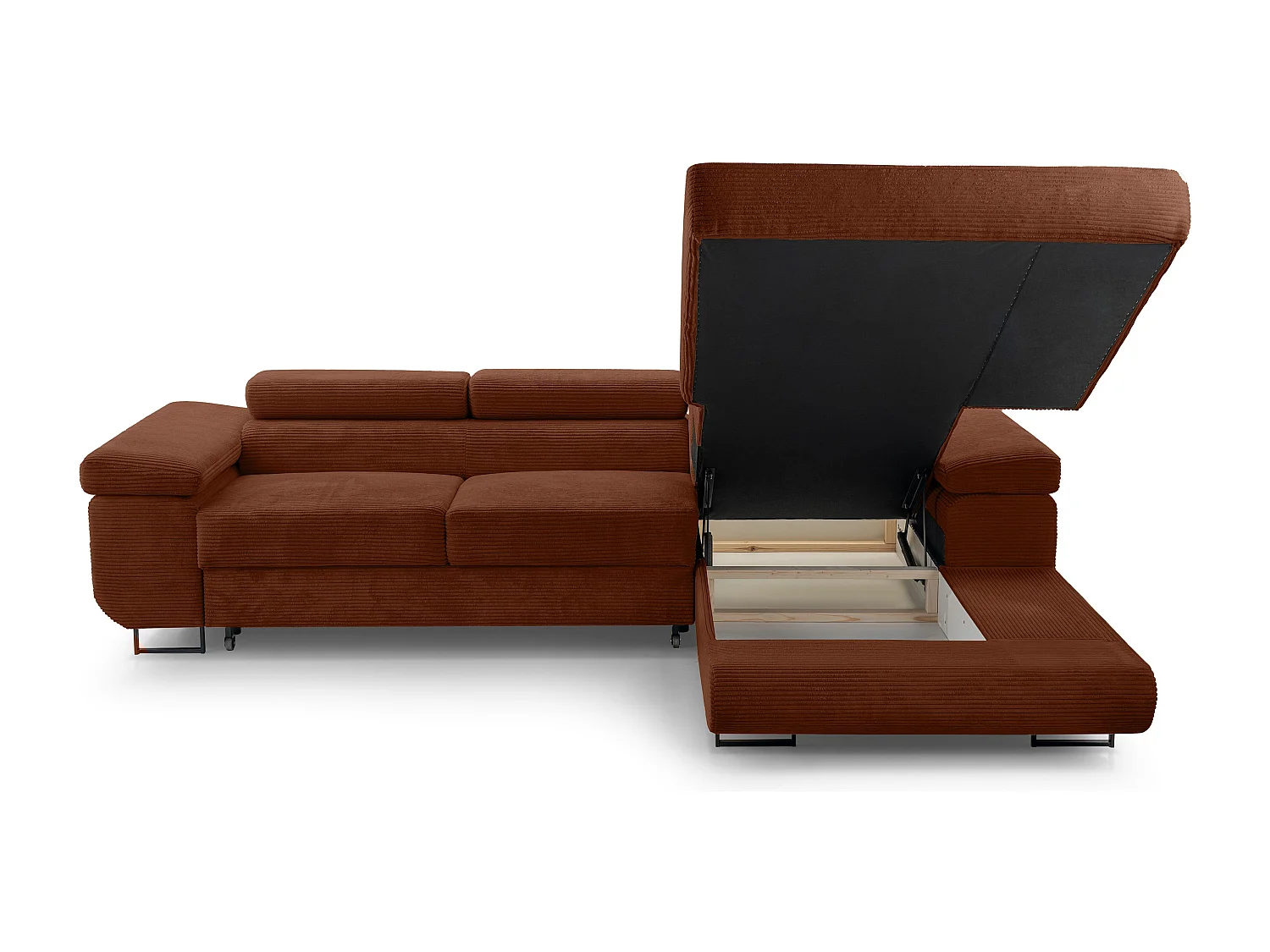 AX LIVING Canapé d’angle en velours côtelé Arborio 280 rouge brique D