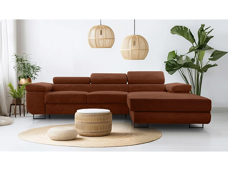 AX LIVING Canapé d’angle en velours côtelé Arborio 280 rouge brique D