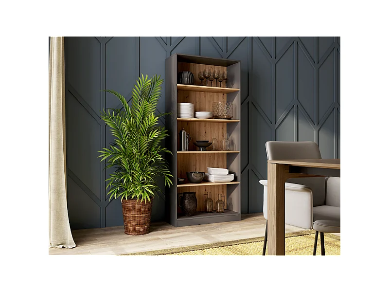 Regał Onyx R80| Antracyt/Artisan | 80x30x182 cm | Regał na Książki