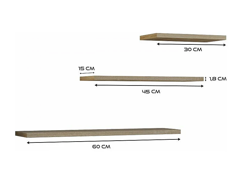 Półki wiszące Tobi 3P |  Dąb Sonoma |60x15x1.6 | Komplet 3 Półek