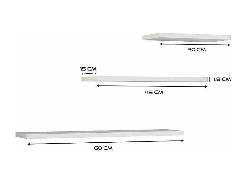 Półki wiszące Tobi 3P |  Białe | 60x15x1.8 | Komplet 3 Półek