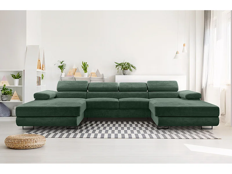 AX LIVING Arborio donkergroene hoekbank – 352 cm met slaapfunctie