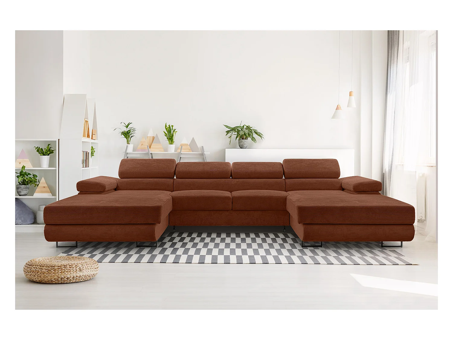 AX LIVING Sofa U Form mit Schlaffunktion Arborio U 352 cm in Ziegelrot