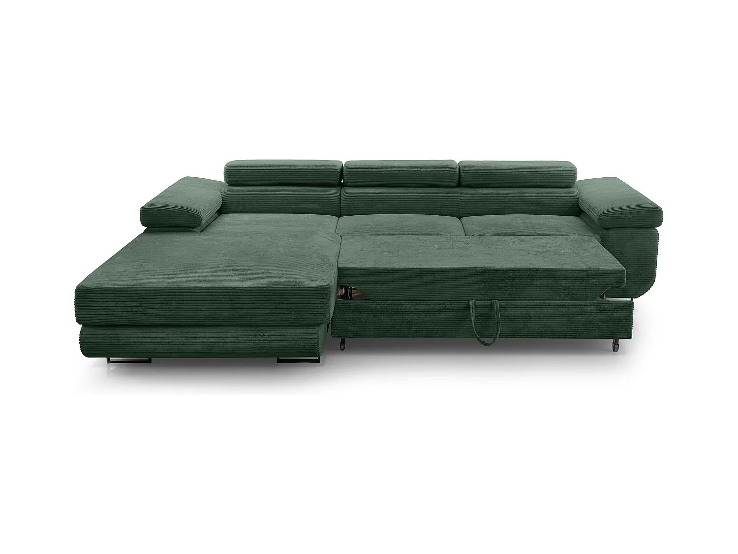 AX LIVING Arborio donkergroene hoekbank – 280 cm met slaapfunctie L