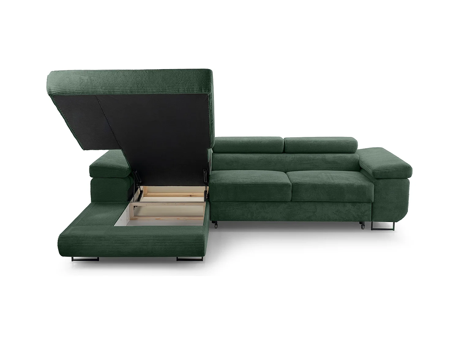 AX LIVING Arborio donkergroene hoekbank – 280 cm met slaapfunctie L