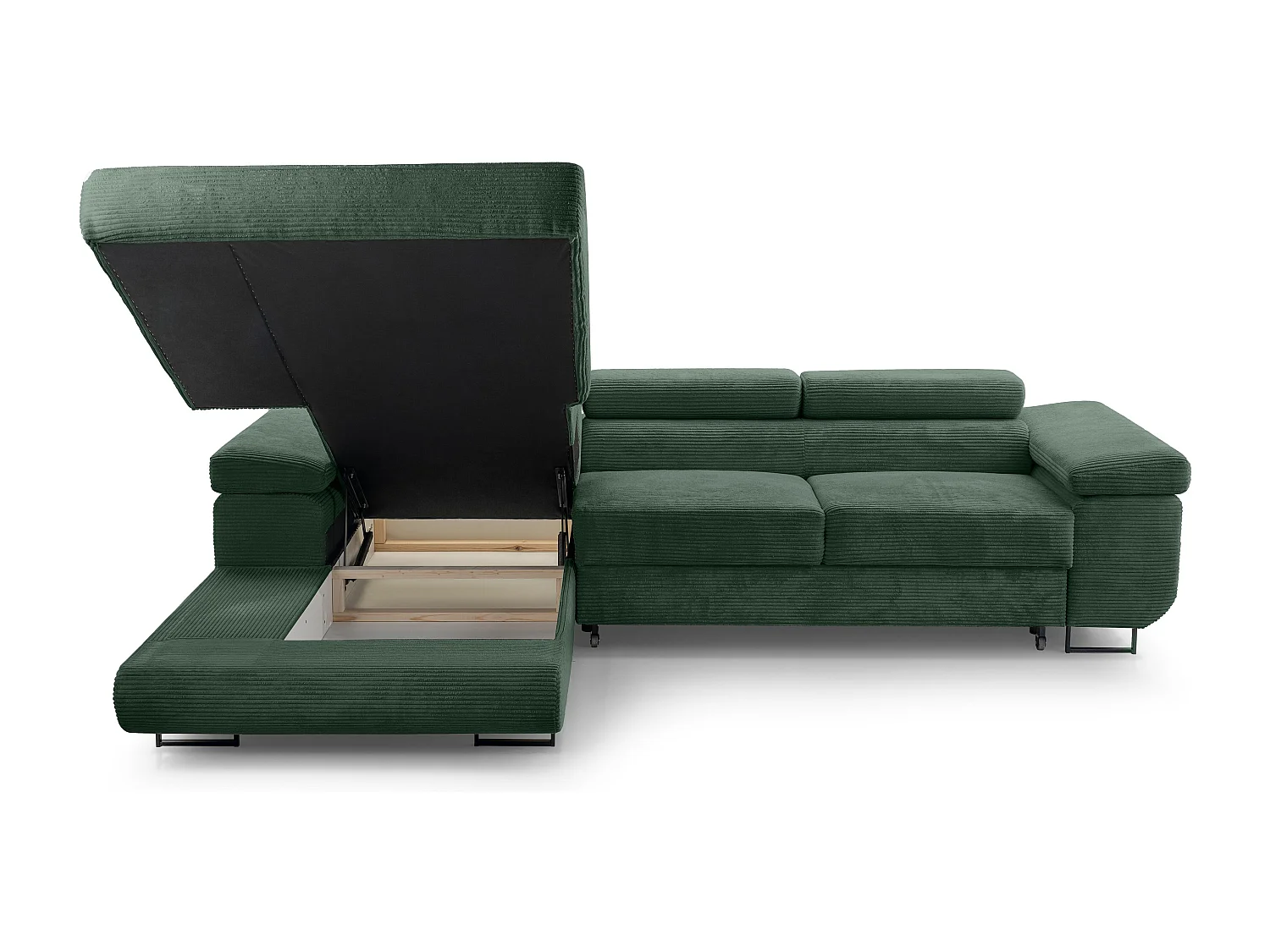 AX LIVING Canapé d’angle en velours côtelé Arborio 280 cm vert foncé G