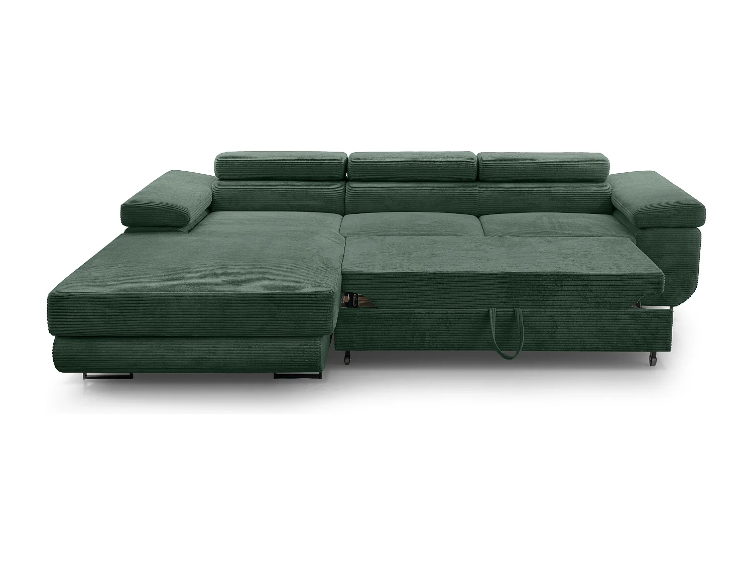 AX LIVING Canapé d’angle en velours côtelé Arborio 280 cm vert foncé G