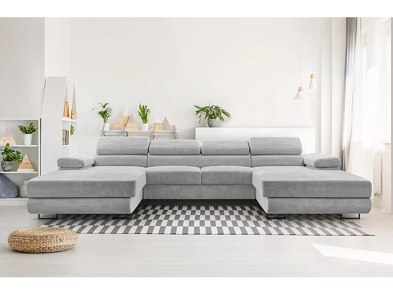 AX LIVING Canapé en U avec fonction lit – Arborio U 352 cm gris clair