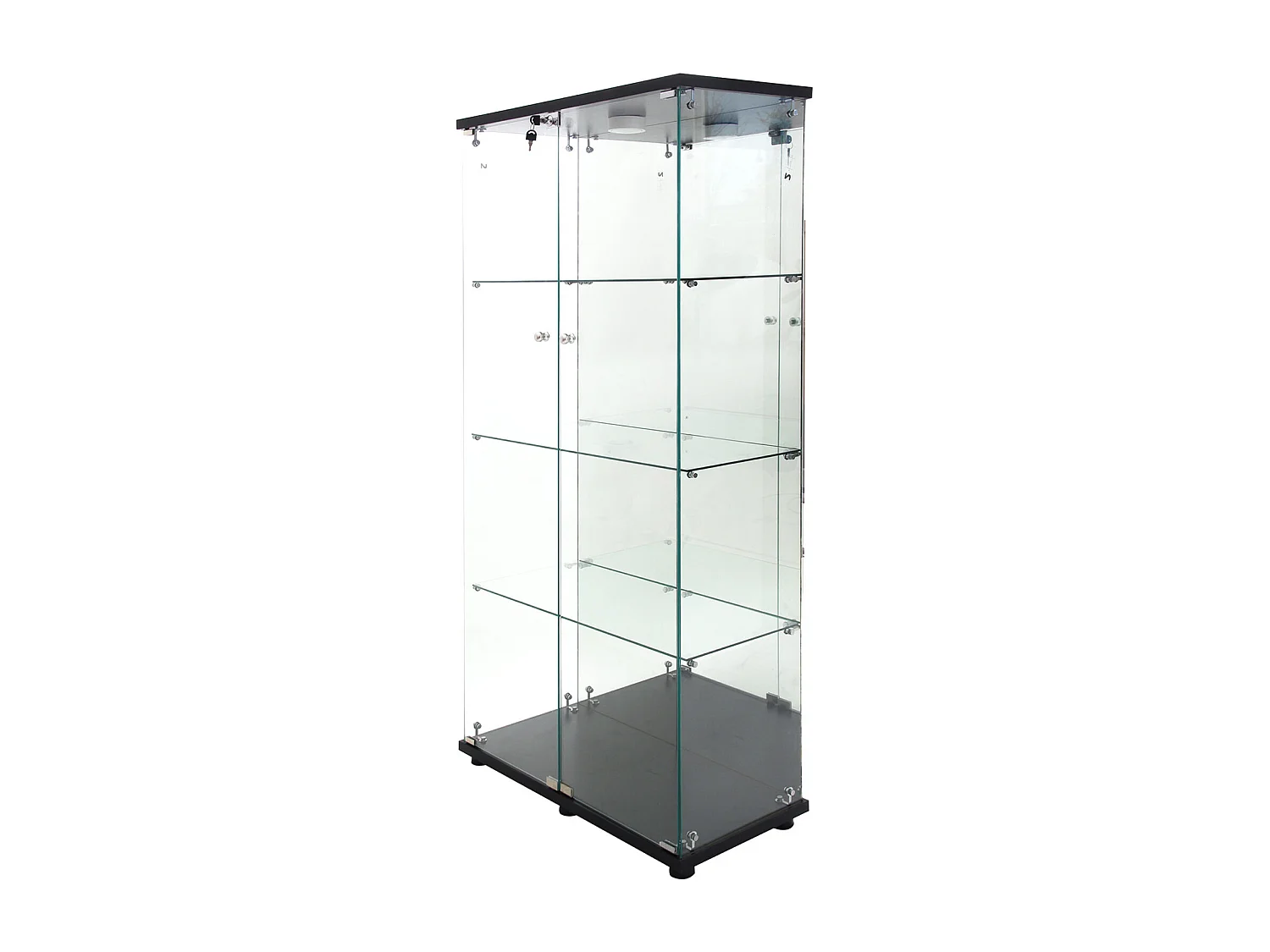Vitrine en verre 163.9 x 36.49 x 80.49 cm,avec étagères et éclairage LED, armoire de curiosités à double porte