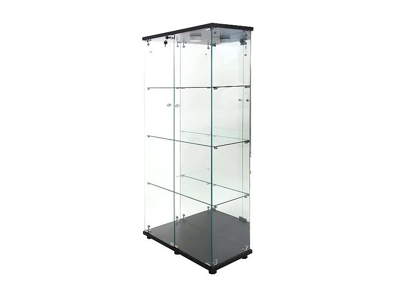 Vitrine en verre 163.9 x 36.49 x 80.49 cm,avec étagères et éclairage LED, armoire de curiosités à double porte